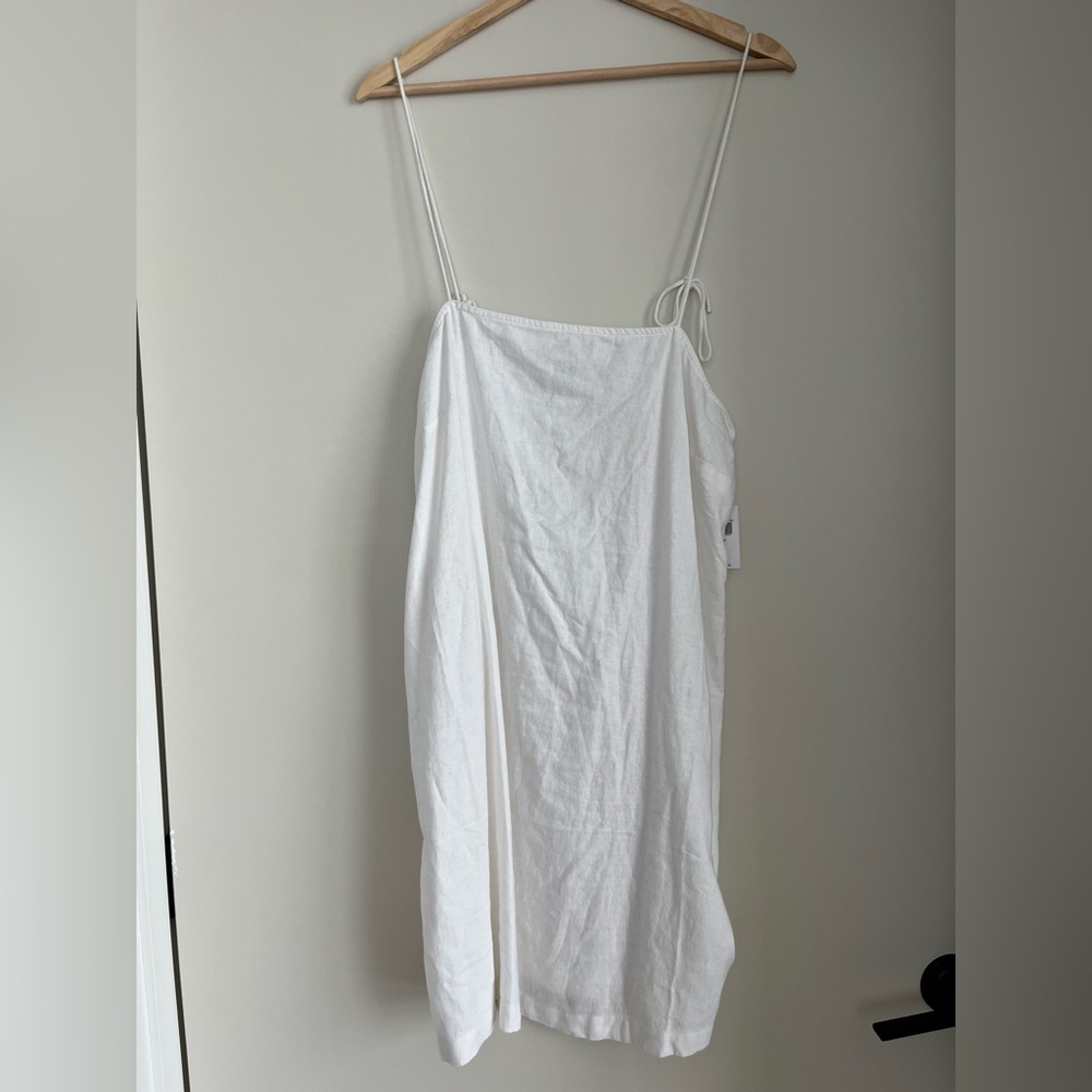 White Linen Spaghetti Strap Dress